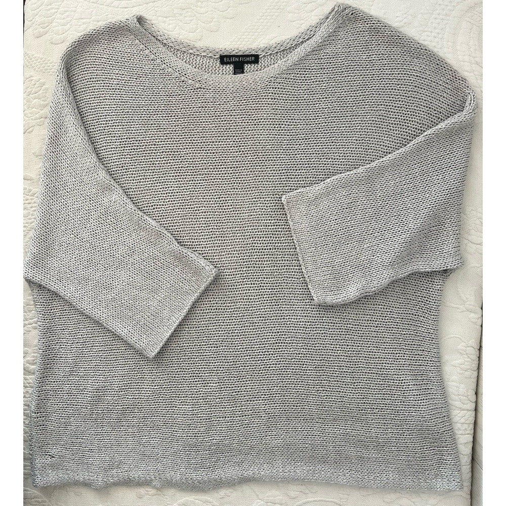 Eileen Fisher shimmer chainette bateau sweater Metallic Loose Knit Medium READ